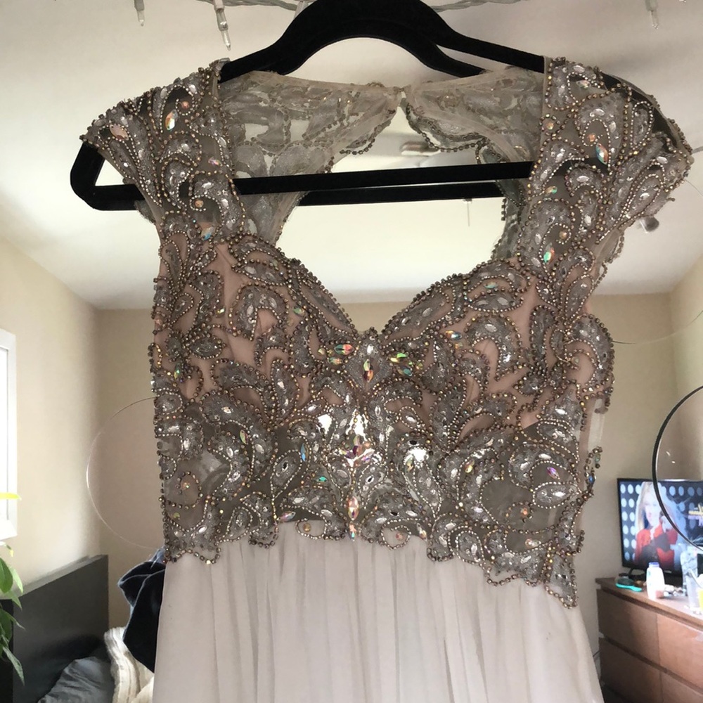 Beautiful beaded and White formal dress, open back
